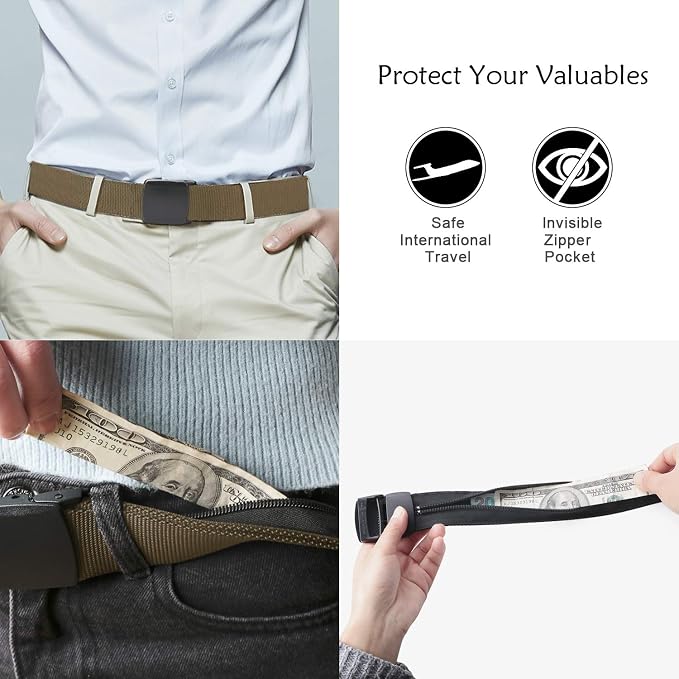 SUOSDEY Travel Money Belt, Nylon Hidden Money Pocket Belt with Plastic Buckle