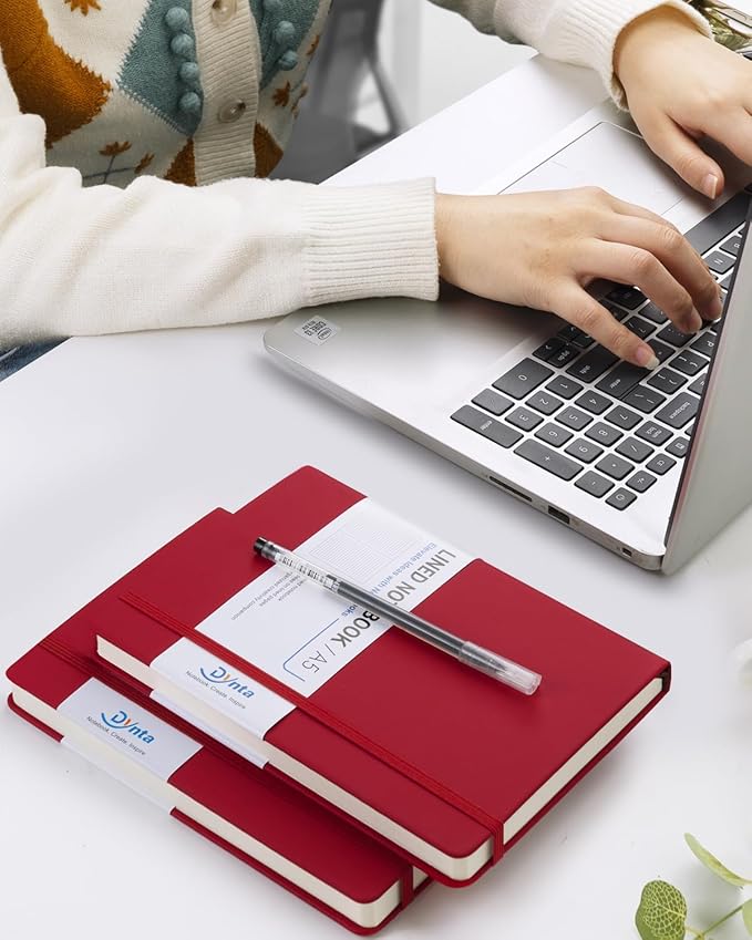 Dynta Hardcover Journal Notebooks, 10 Packs A5 Lined Journals Bulk for Writing 200 Pages/100Sheets, 8.4 x 5.8 inch, Classic Ruled Notebook for Work/Travel/College/Note Taking(Red)