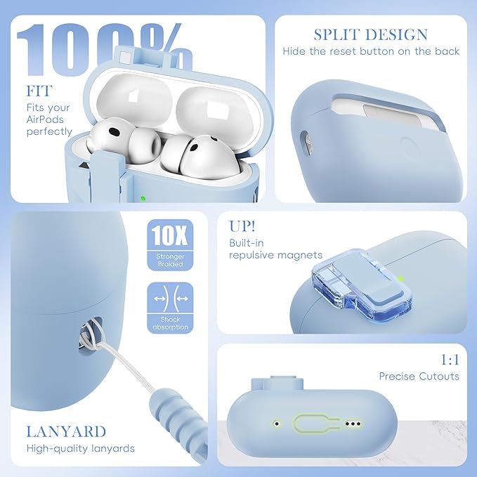 R-fun for AirPods Pro 3 Case with Cleaning Kit, Soft Liquid Silicone Rubber Protective Cover, Compatible with AirPods Pro 3rd Generation Case (2025), Compatible with MagSafe, Sky Blue