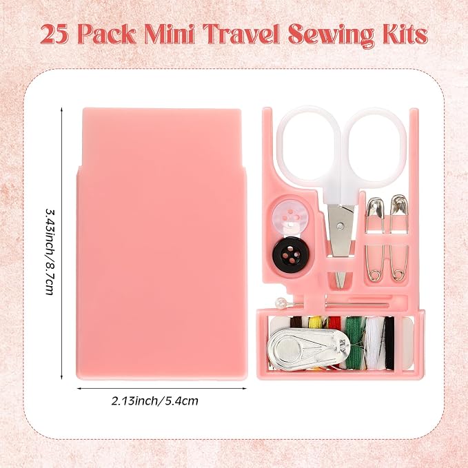 Knitgrip 25 Boxes Mini Travel Sewing Kit Quick Fix Sewing Kits Bulk Basic Portable Pre Threaded Needle Emergency Repair Tool for Adults DIY Handcraft Wedding Gifts Beginner Traveler Home Hotel (Pink)