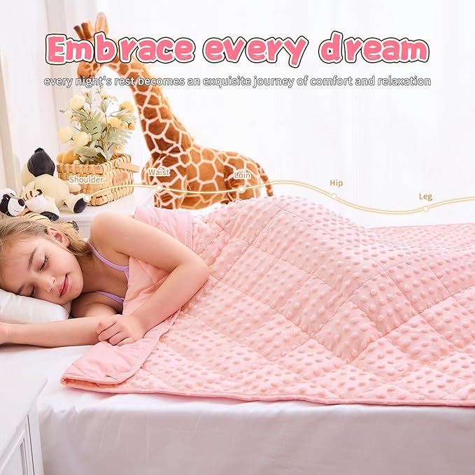 Pink Weighted Blanket Kids 7lbs, 40"x60", Breathable Cooling Minky Heavy Throw Blanket for 60-90lbs, Soft Winter Thick Big Blankets Weighted Comforter Gifts for Sleeping
