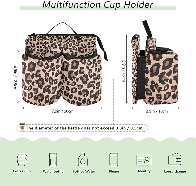 Leopard Print Portable Suitcase Drink Holder with Handle - Free Hands Travel Luggage Cup Caddy Bag Carrier