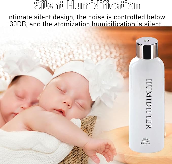 Milltrip Cool Mist Humidifier Portable Mini Humidifier, 300ml USB Water Bottle Humidifiers, Small Desktop Humidifiers for Bedroom Desk Car Travel Office Baby Home