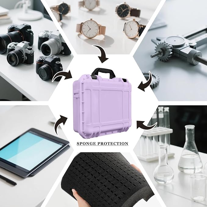 Relaxweex 1 Pcs Waterproof Hard Case with DIY Customizable Foam Insert Portable Protective Case with Knife for Camera Drones Equipments Tools Test Instruments(Purple,14.3 x 11.4 x 4.5 Inch)