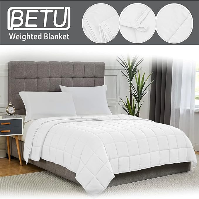 White Weighted Blanket for Adults 12lbs, 48"x72", Twin Full Size Cooling Heavy Throw Blanket for 110-130lbs, Microfiber Soft Thick Big Blankets Weighted Comforter Gifts for Sleeping