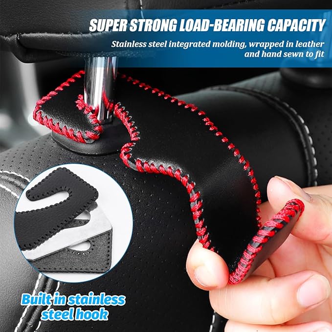 Car Seat Headrest Hook, 2PCS Vehicle Back Seat Hanger Holder Hook, Automotive Interior Headrest Storage Organizer for Handbag Purse Coat, Universal for SUV RV Pickup (Brown)