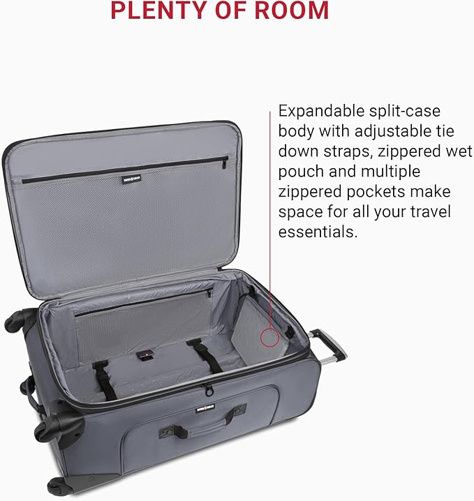 SWISSGEAR Sion Softside Expandable Spinner Luggage Durable Lightweight Travel Suitcase, Dark Grey, 3-Piece Set (Carry-On/Medium/Large)