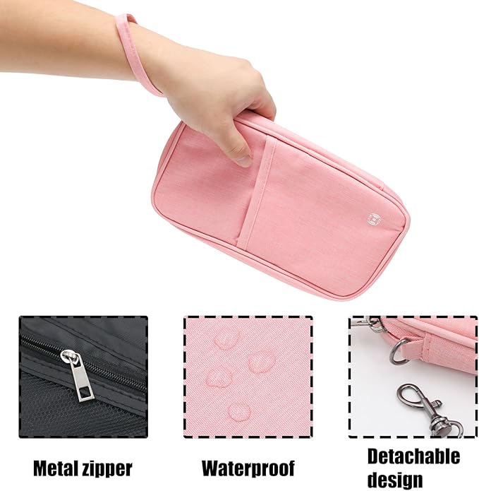 Waterproof Passport Holder for Travel Family, Travel Document Organizer with RFID Blocking, Portable Passport Wallet for Men Women (Pink)