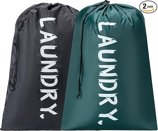 2 Pack 28" x 40"Travel Laundry Bag, Machine Washable Dirty Clothes Organizer with Drawstring,Large Enough to Hold 4 Loads of Laundry, Easy Fit a Laundry Hamper or Basket Travel Essentials