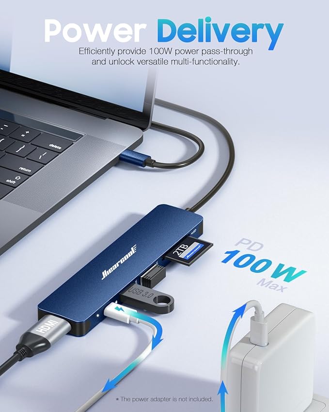 Hiearcool USB C Hub for MacBook Air/Pro, 7-in-1 USBC Adapter Multiport with 4K HDMI Dongle, USB-C Dock Laptop Docking Station for Thunderbolt 3/4 Laptops and Other Type-C Devices