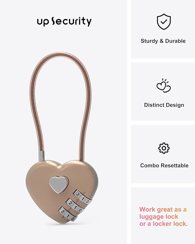 Combination Lock for Locker, Small Cable Lock with Code, 3 Digit Padlock Combination, for Luggage, Gym Locker, Suitcase, Backpack Zipper, Cabinet, Toolbox, Outdoor Fence Gate, Travel Safe