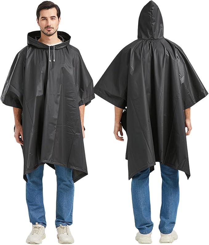 Rain Ponchos for Adults, 2 Pack Raincoats Jacket Reusbale with Drawstring Hood Sleeves for Women Men