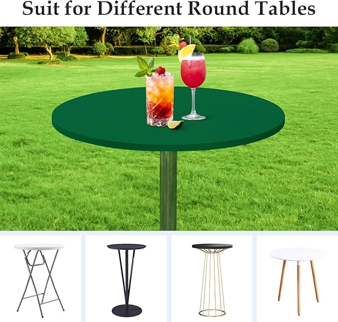 Wolkemer 2 Pack 3 Foot Green Fitted Tablecloth 36 Inch Round Elastic Edges Table Cloth, Spandex Stretch Table Cover with Machine Washable Fabric for Wedding Party Picnic Dining Indoor Outdoor