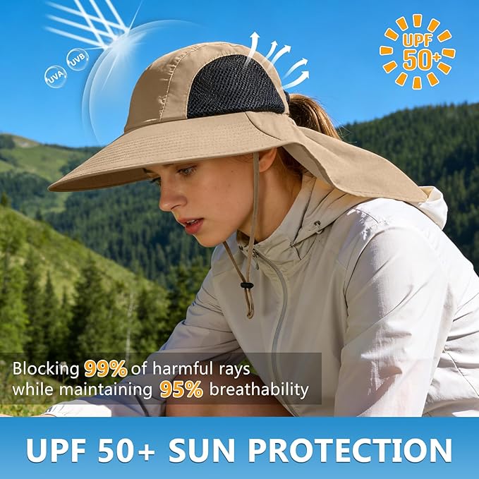 Sun Hat for Men Women with Neck Flap,UPF 50+ UV Protective Hiking Fishing Hats,Wide Brim Sun Hat for Women&Men