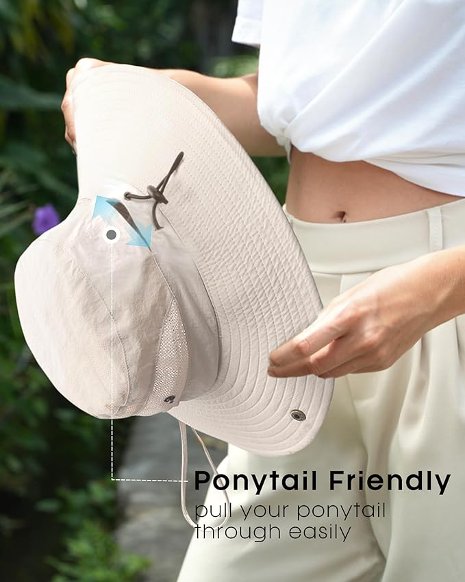 FURTALK Womens Sun Hat with Ponytail Hole Beach Hiking Summer Wide Brim UPF 80+ Outdoor Protection Foldable Bucket Hat