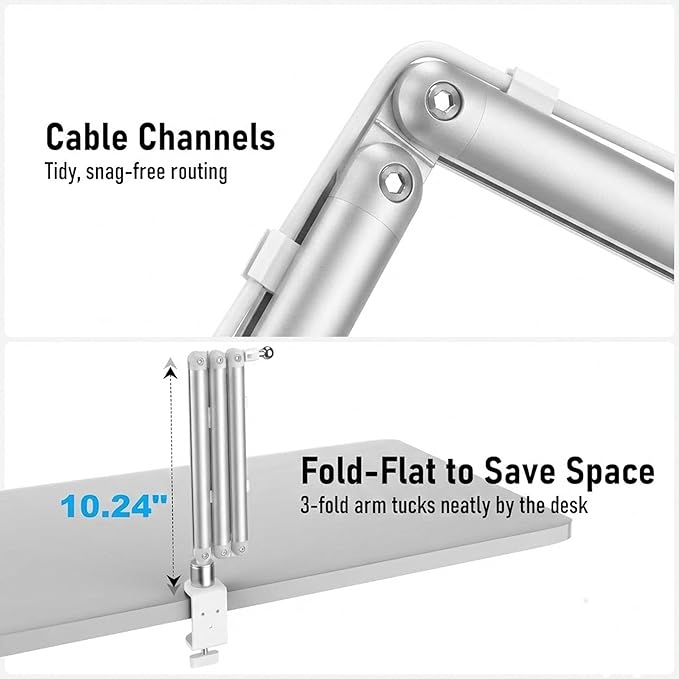iPad Holder for Desk, Adjustable Tablet Arm iPad Desk Mount with C-Clamp, 30" Foldable Long Arm & 360° Rotation, Fits 4.7"–15.6" iPad Pro/Air/Mini, Phones & 15.6" Portable Monitors for Desk Use, White