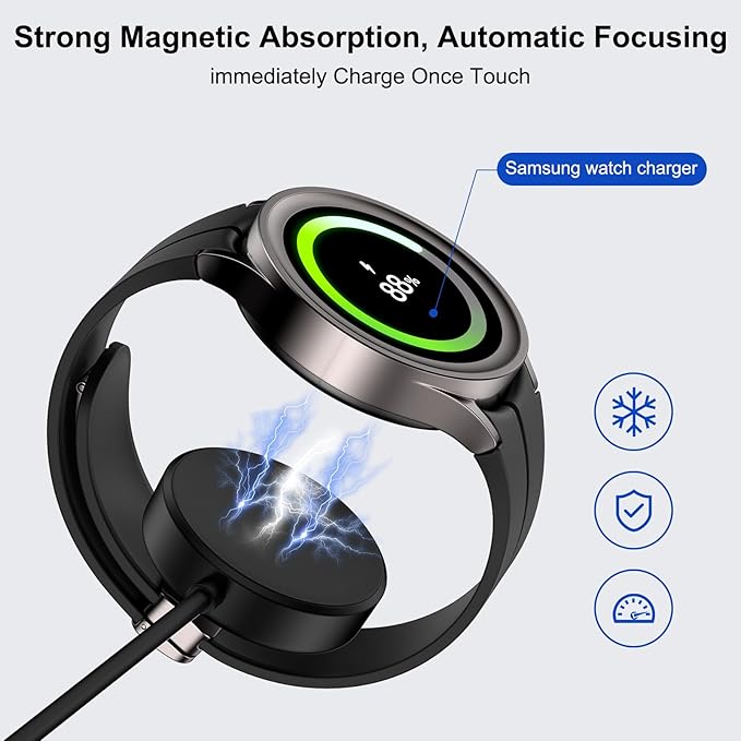 USB C Samsung Watch Charger Magnetic Fast Charging Cable for Galaxy Watch 8/8 Classic/7/Ultra/6/6 Classic/5 Pro/5/4/3/Active2,25W Dual USB C Fast Charger Block with 3FT Type C Wireless Charging Dock