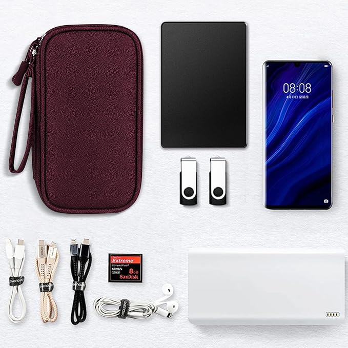 Skycase Electronic Organizer Travel Case - Waterproof Travel Cord Pouches for Organization, Cable Organizer, All-in-One Double Layers Storage Bag for Accessories, Charger, Cable, Red - Medium