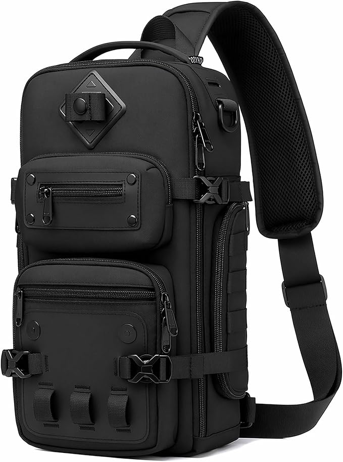 OZUKO Sling Bag for Men, Large Capacity Crossbody Chest Pack, Water-Resistant Tactical Shoulder Backpack with Tripod Holder for Travel, Hiking, Photography(Black)