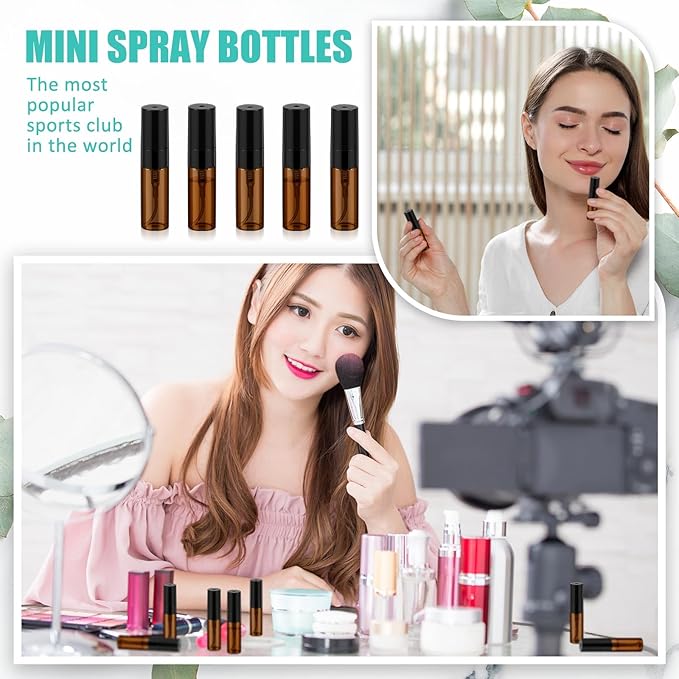 Zhehao 1 Pcs Mini Spray Bottles 3 ml Clear Glass Perfume Bottles Refillable Fine Mist Perfume Atomizer Portable Empty Sample Containers for Cleaning, Essential Oils, Travel (Amber)
