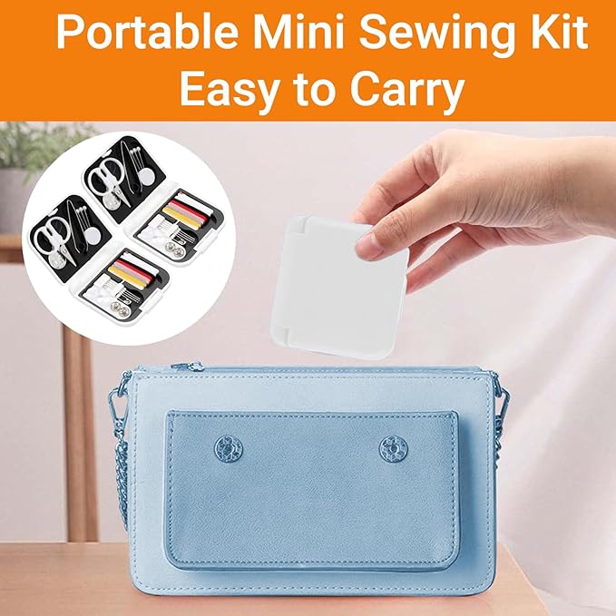 2 Pack Mini Sewing Kit Portable Sewing Supplies for Home Traveler, Adults, Beginner, Emergency, Contains Scissors, Threads, Needles (White)