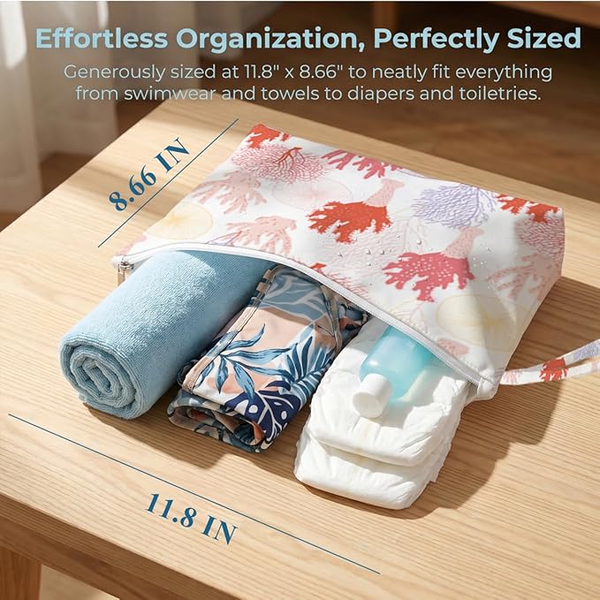 Fokongna 4 Pack Reusable Waterproof Wet Bag, Dry Wet Separation Storage Pouch for Travel Gym Beach Pool Swimsuits Toiletries Laundry Organizer