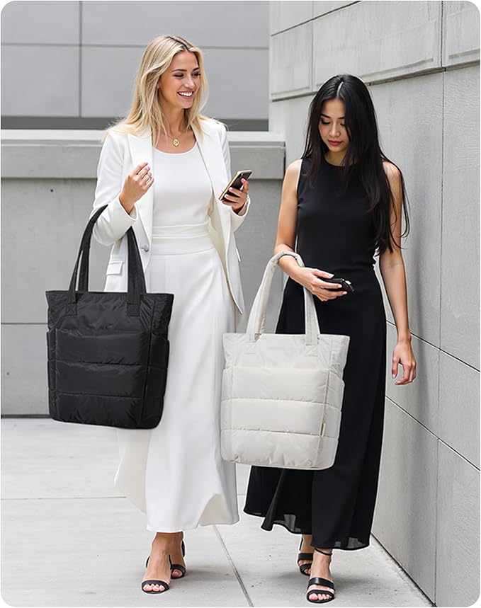 BAGSMART Tote Bag for Women, Lightweight Puffy Tote Bag with Compartments Shoulder Bag Handbag for Travel, Work, Gym | Lightweight