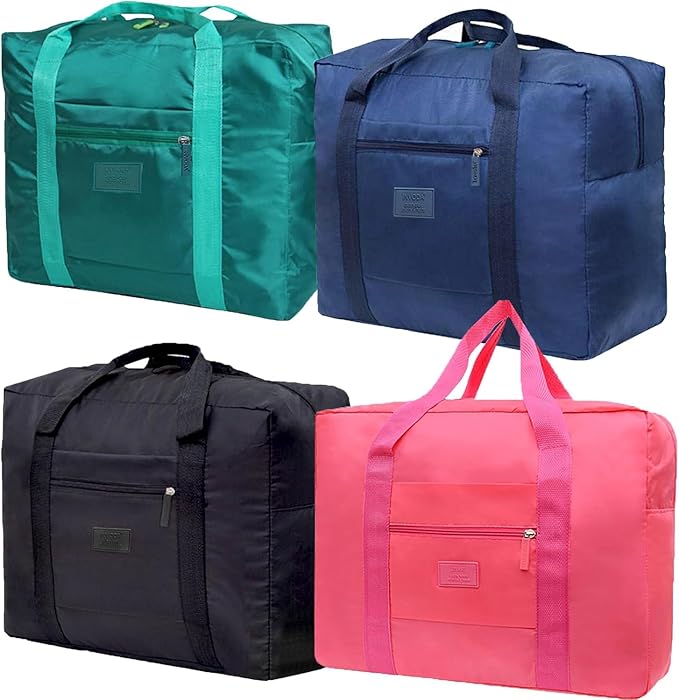 Travel Duffel Bag Lightweight Foldable Travel Bag for Women and Men Waterproof Tote Carry On Luggage Bag Weekender Overnight Bag (Blue+Green+Red+Black)