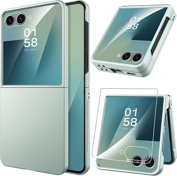 Miimall Slim for Samsung Galaxy Z Flip7 Case,Thinnest Shockproof Drop-Proof Anti-Scratches Nonslip Durable Full Body Rugged Grip Matte Cover,Galaxy Z Flip 7 Case with Screen Protector,Mint Green