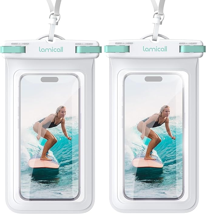 Lamicall Waterproof Phone Pouch Case Bag for iPhone 17 16 15 14 13 12 11 Pro Max Plus XS, Swimming Equipment Bags for 4-7inches White & White