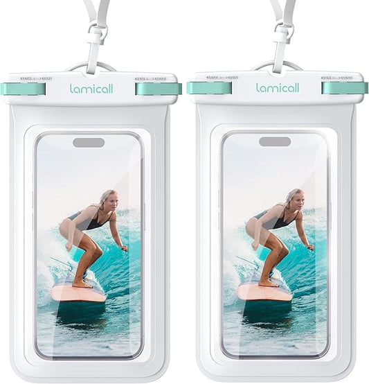 Lamicall Waterproof Phone Pouch Case Bag for iPhone 17 16 15 14 13 12 11 Pro Max Plus XS, Swimming Equipment Bags for 4-7inches White & White