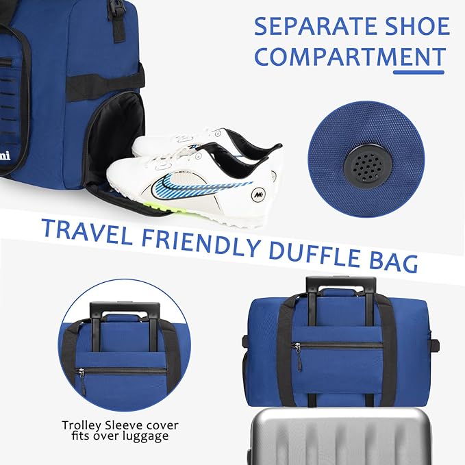 Foldable Travel Duffle Bag,Duffle Bag with Shoes Compartment and Adjustable Strap,Large Packable Travel Bags for Men Women,Waterproof Duffel Bag