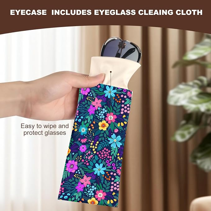 Anikathy 2Pcs Sunglass Eyeglass Glasses Case Soft PU Leather with Cleaning Cloth Cute Glasses Pouch Bag for Men Women Girs