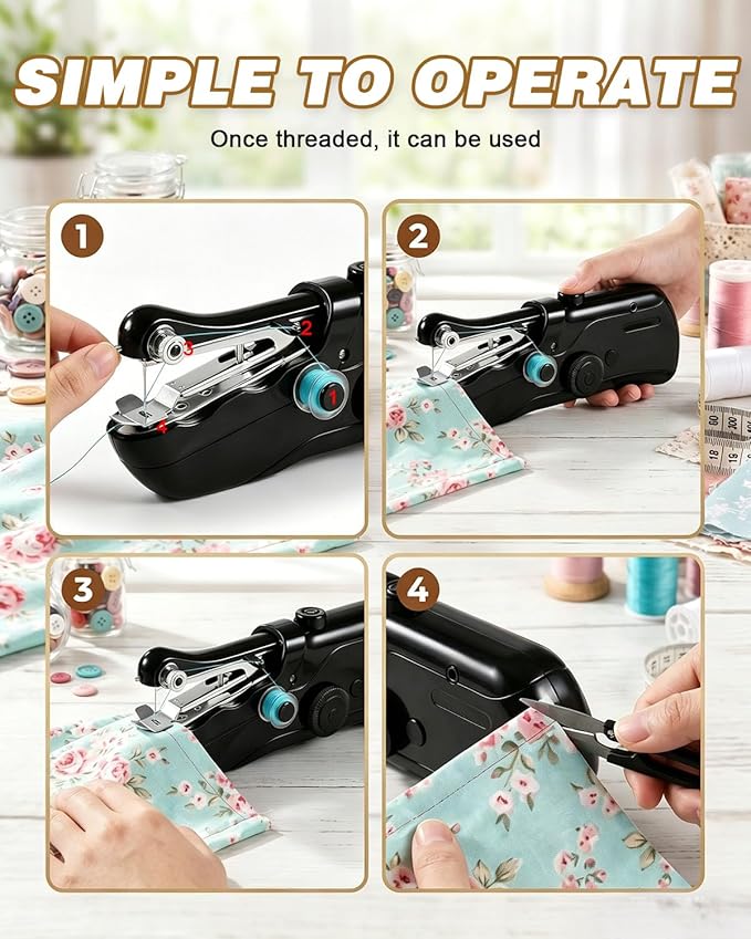 Lightweight Mini Sewing Machine for Beginners, Complete Handheld Sewing Kit, Ideal for Home Use, Fixes & Craft Making (Black)