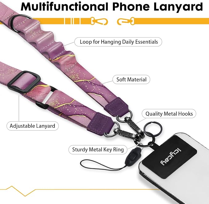 Icycay Phone Lanyard Crossbody, Marble Cell Phone Strap for Around The Neck Adjustable, Anti Theft Cute Lanyard for ID Holder Keys Accessories Travel Essential