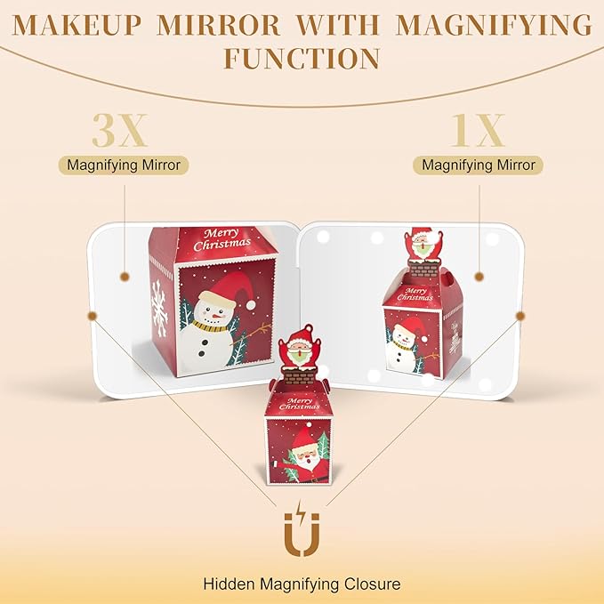 Kakuje Compact Mirror, 1X/3X Magnification LED Pocket Mirror with Nternal BIattery, Mini Mirror for Purse, Pocket,Travel and Present (White)