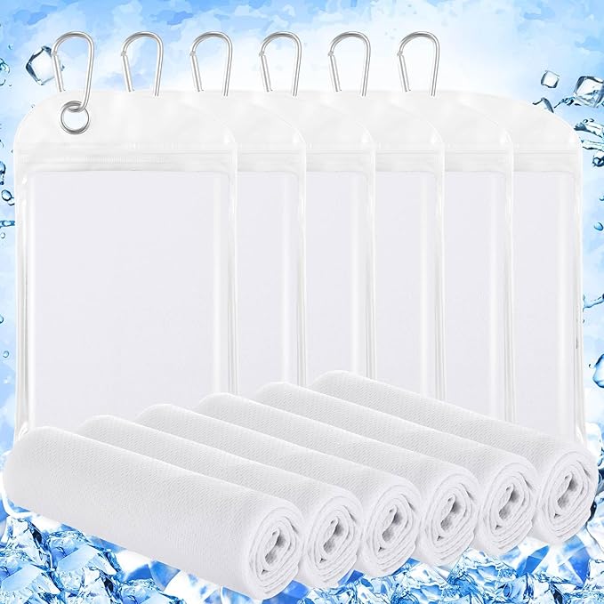 Hosuly 6 Pack Cooling Towels 40" x 12" Sport Towels, Cooling Rag for Neck and Face Ice Breathable Chilly Portable Neck Wraps for Yoga(White)