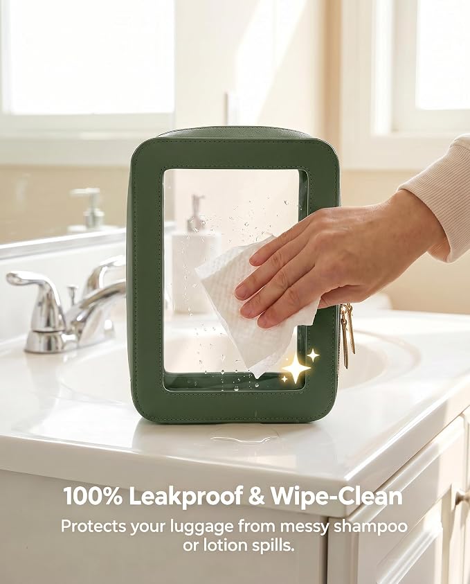 LETGO Clear Makeup Bags, TSA Approved Toiletry Bag with Zipper, Clear Makeup Organizer Fit Carry-on Travel Essentials,Clear Cosmetic Bags for Women Men (O-Green)
