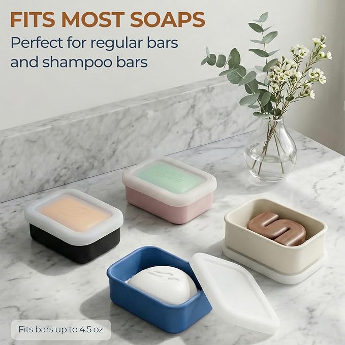 AIMAIAIMAI Compact Leakproof Travel Soap Case, Silicone Travel Soap Container, Portable Soap Box with Drainage Layer, Shatterproof Soap Holder for Bathroom, Gym (Pink)