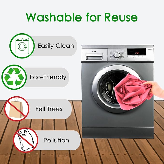 BeeGreen Pink Reusable Grocery Bags Wholesale Reusable Kitchen Bags Bulk Foldable-Machine Washable with Zipper Storage Pouch 50 Packs