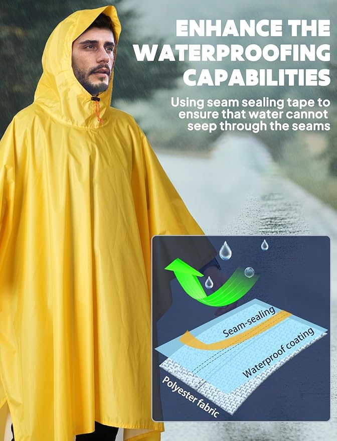 ANYOO Hooded Rain Poncho for Adults Waterproof Lightweight Rain Coat for Men Women Reusable Rain Jacket for Emergency Outdoor