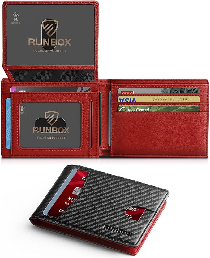 RUNBOX Wallet for Men -Slim Rfid Leather Mens Bifold Novelty Wallets 2 ID Window With Gift Box Men's Accessories | Slim