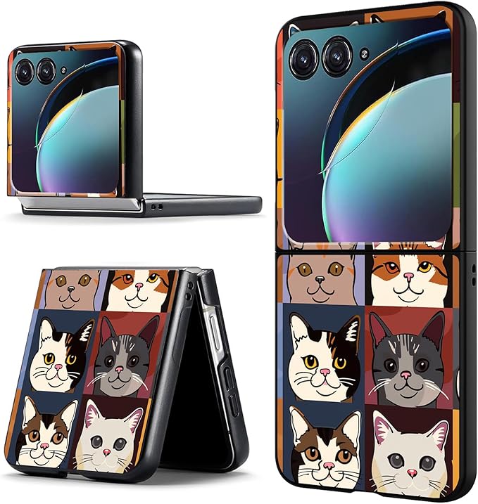 for Motorola Razr Plus 2025 Case,for Razor Plus 2025 Phone Case Cute Slim Hard PC Ultra-Thin Anti-Scratches Shockproof Protective Cover,Cartoon Cat