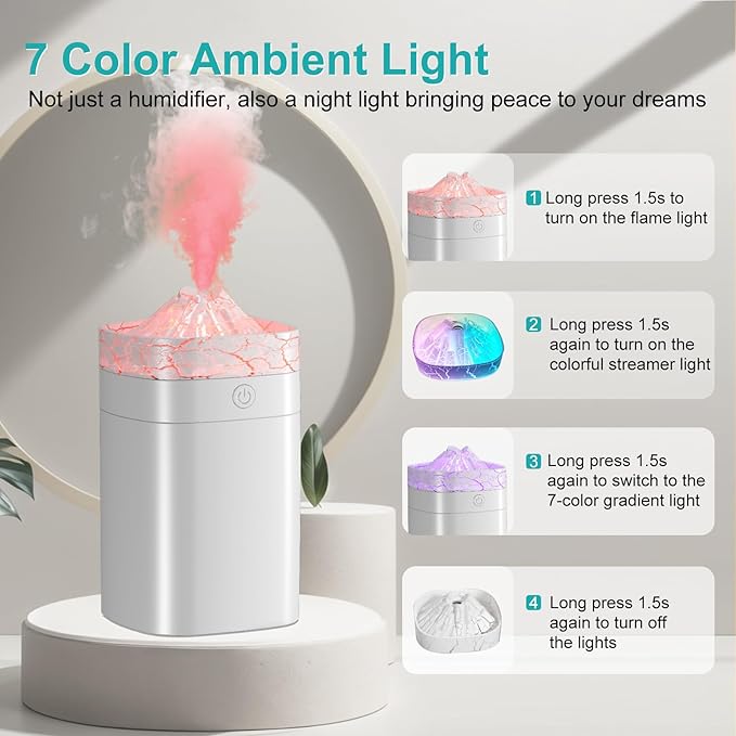 Portable Small Humidifier, 400ml Cool Mist Humidifiers for Bedroom, USB Powered Desktop Humidifier with Light for Car, Office, Travel, Plants, Auto Shut-Off, 2 Mist Modes, Super Quiet, White-Crackle