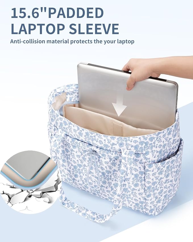 Wandering Nature Puffer Tote Bag with Cup Holder & Laptop Compartment & Trolley Sleeve for Travel, Work, Nurse, Women