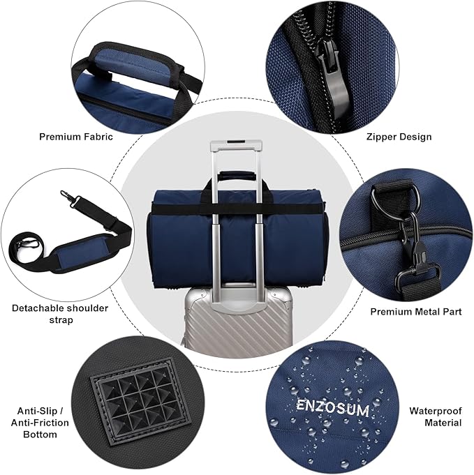 Convertible Garment Bags for Travel, Large Suit Bag Garment Duffle Bag with Shoulder Strap & Shoes Compartment, Carry On Garment Bag for Men Women-2 in 1 Hanging Suit Bags for Travel, Blue