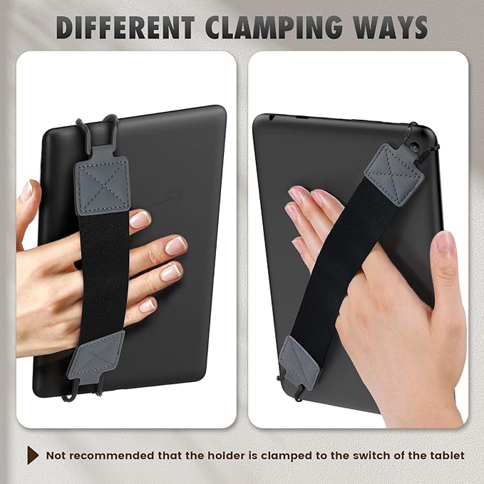 MoKo Security Hand-Strap for 9-11 Inch Tablet, iPad/IP-ad Pro/iPad Air/Kindle Fire HD/Samsung, High-Elasticity Versatile Hand Strap Lightweight Finger Grip Holder, Black Belt, Space Gray
