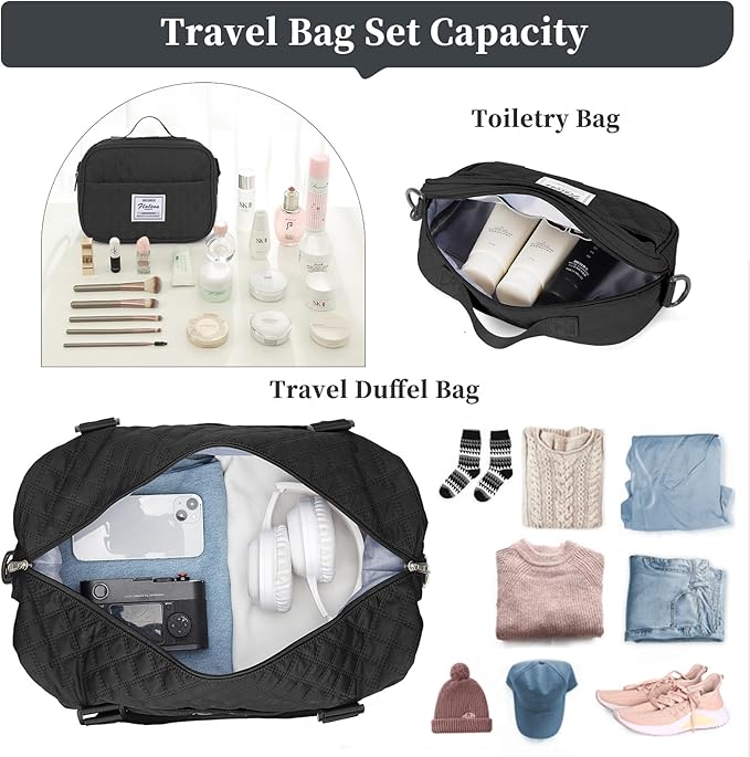 Weekender Bags for Women, Carry on Overnight Weekend Travel Duffel Bag with Shoes Compartment &Toiletry Bag, Personal Item Bag for Travel Business Trips Sport Hospital
