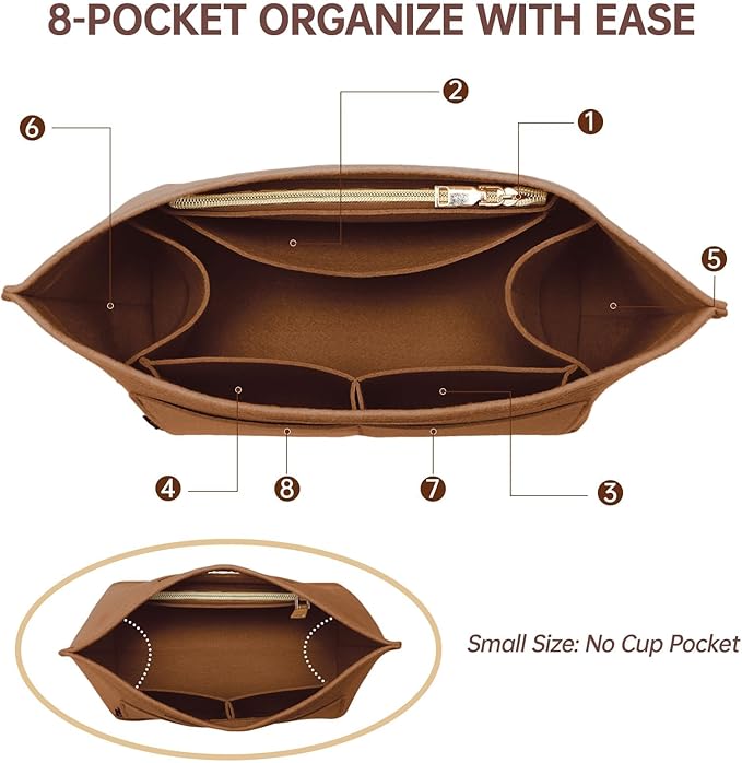 OPPOSHE Purse Organizer Insert for Longchamp Le Pliage, Premium Felt Long Champ Bag Handbag Women, Tote Organizer Insert with 9 Compartments (Medium, Earth Brown)