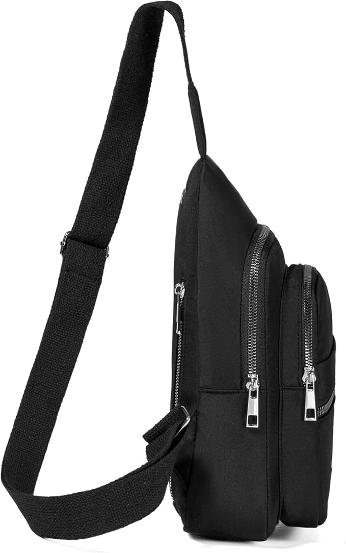Banelu Small Sling Backpack Crossbody Bags for Women Men, Small Sling Bag Cross Body Bag Fanny Packs Crossbody Purses - Silver Zipper